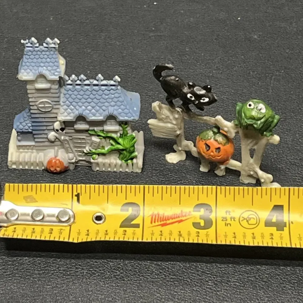 Vintage Halloween Figures Cake Topper Hong Kong Haunted House Black Cat Pumpkin